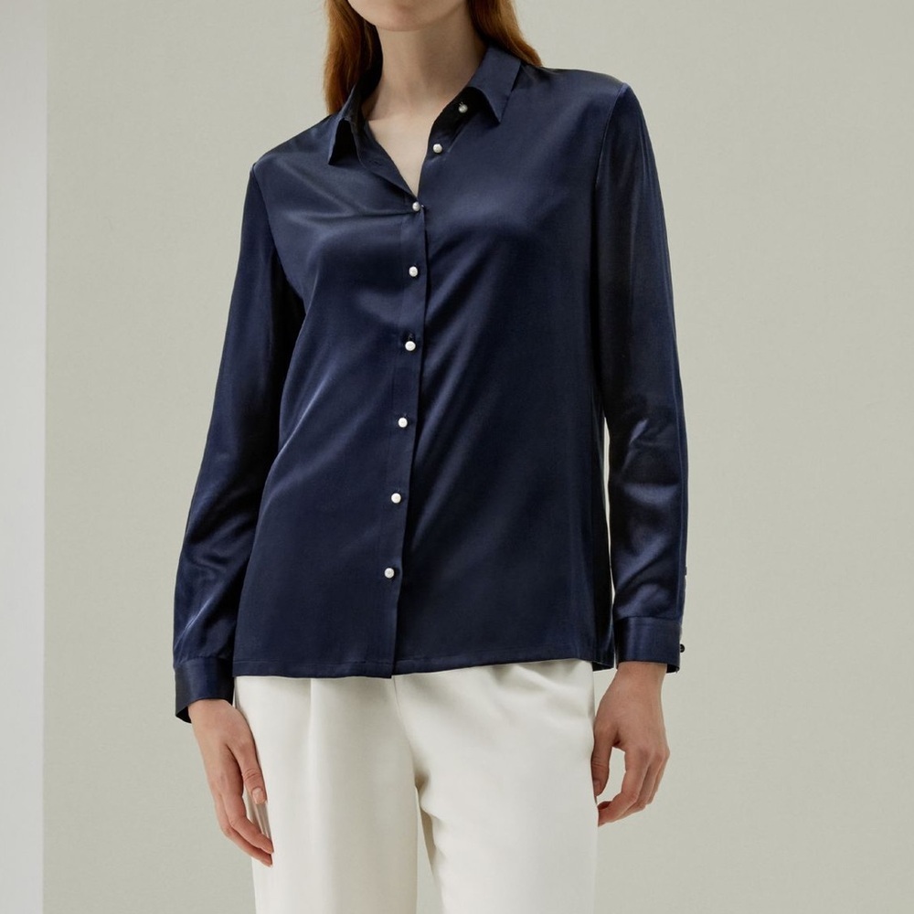 Lilysilk 100% mulberry silk button down shirt blouse pearl button size S 4-6